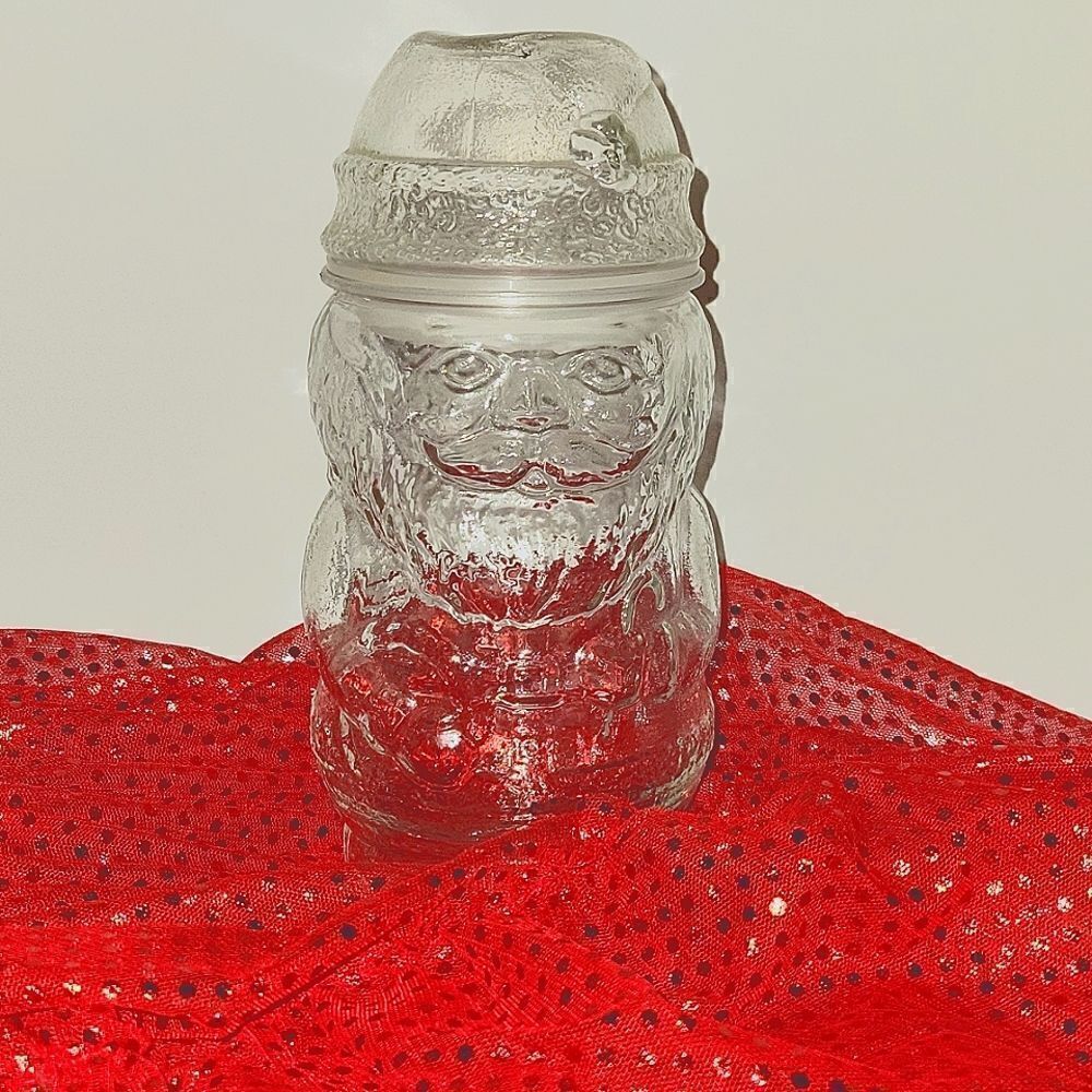 Santa Claus Clear Glass Apothecary Candy Cookie Jar with Lid Christmas Decor